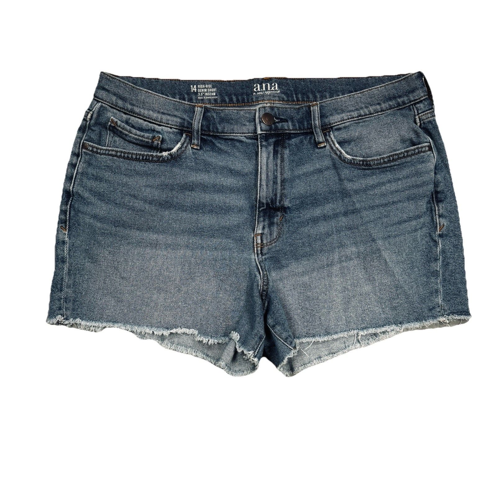 Ana High Rise Denim Shorts 14 (W34) Blue Distressed Denim Stretch Womens Casual